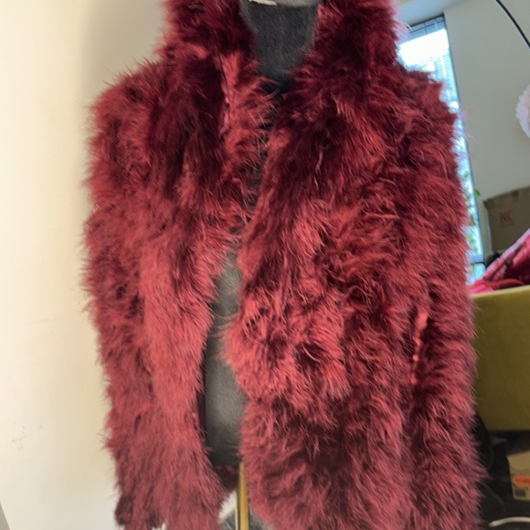Haute Hippie Collared Burgundy Faux Fur Jacket Size M - Picture 8 of 9